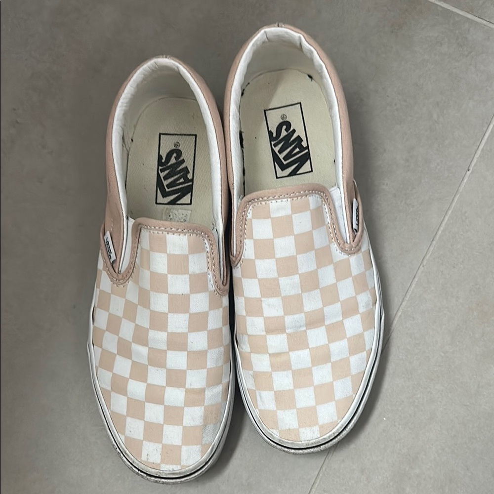Vans Kids Checkerboard Slip-On Shoes - tan and White